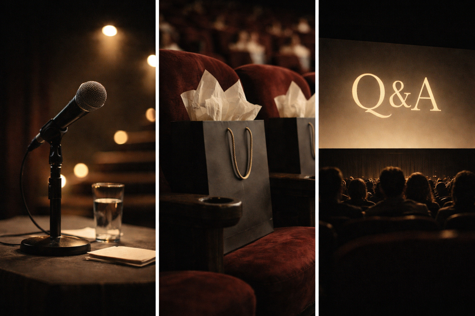 Mic, gift bag, Q&A screen (placeholder)